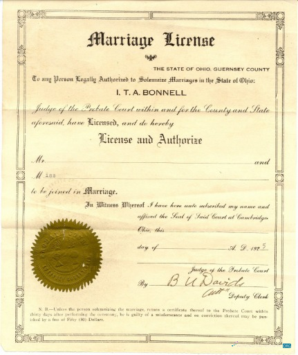 Download USA Ohio Guernsey county marriage certificate Photoshop template
